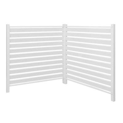 2 Panels Outdoor Privacy Screen, 48 x 48 in Louvered Vinyl Fence with 19.7 in Ground Stakes for A/C Units and Pool Equipment