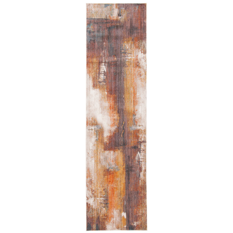 Tapis abstrait rouille / doré, Tapis de couloir 2 pi 2 po x 8 pi