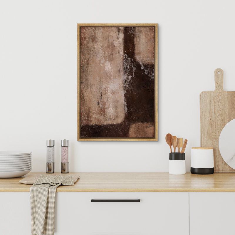 Style Mid-Century brun foncé, formes abstraites neutres, grand cadre rustique, décor minimaliste M27, H 24 po x l 16 po