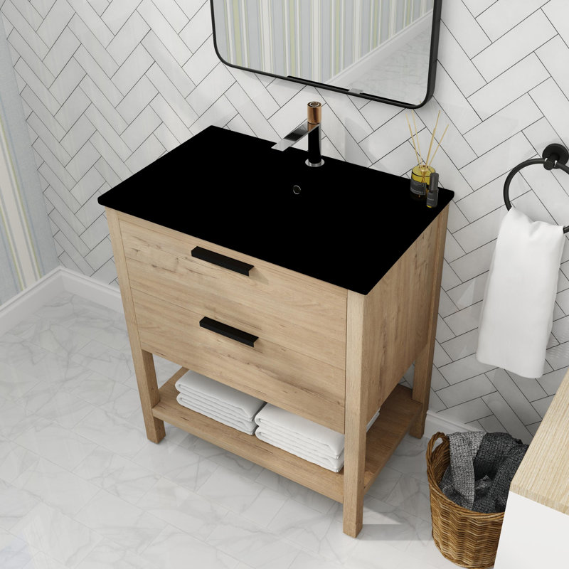 Ensemble de meuble-lavabo simple 30 po Rasharn, Imitation chêne / noir, Noir