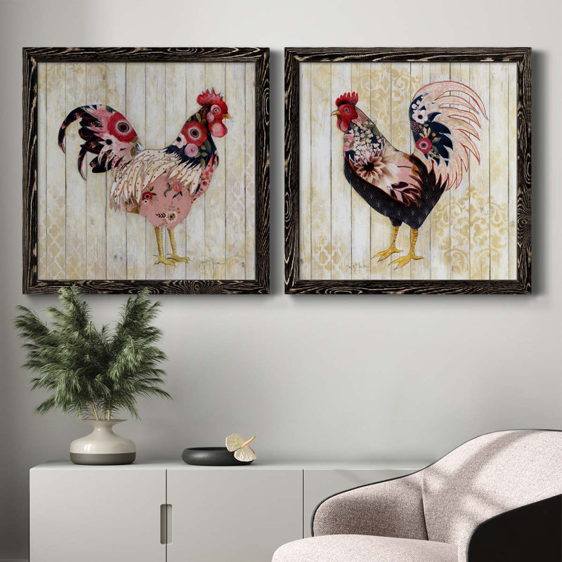 Pecking l'ordre I - ensemble de 2 peintures sur toile encadrées, Cadre noir, H 35,5 po x l 71 po x P 1,5 po