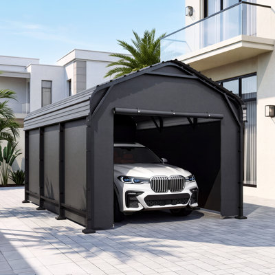 Abri de voiture/garage robuste en métal de 3 m x 4,2 m avec parois latérales amovibles et porte enroulable