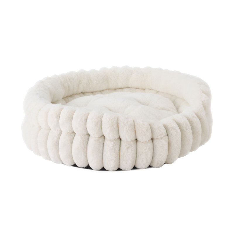 Faux Fur Pet Bed, Small (16cm H x 50cm W x 50cm D), White