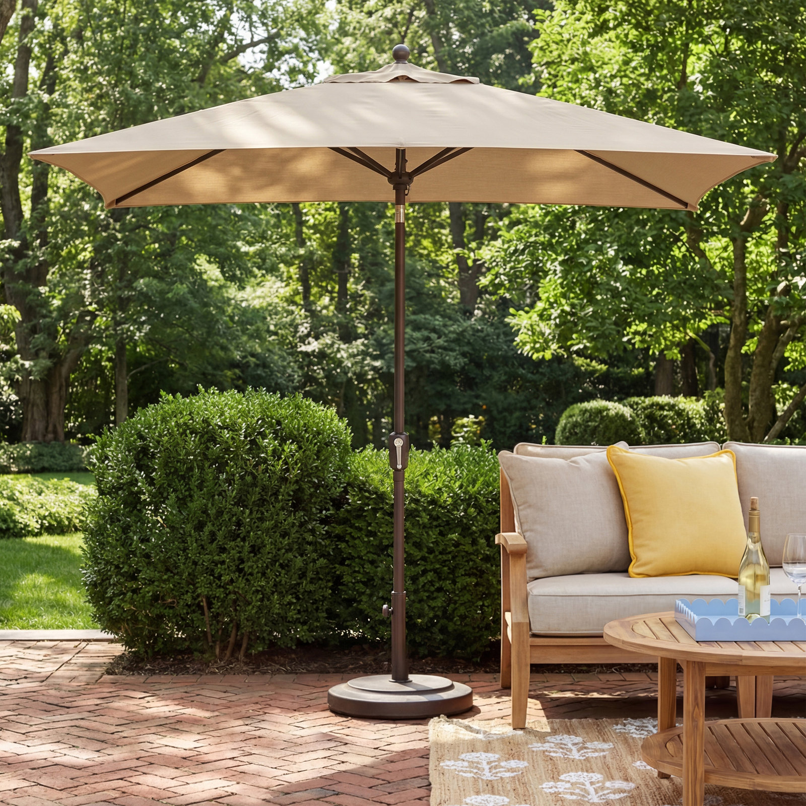 Launceston 6.5' Umbrella, Antique Light Beige Solefin, Black