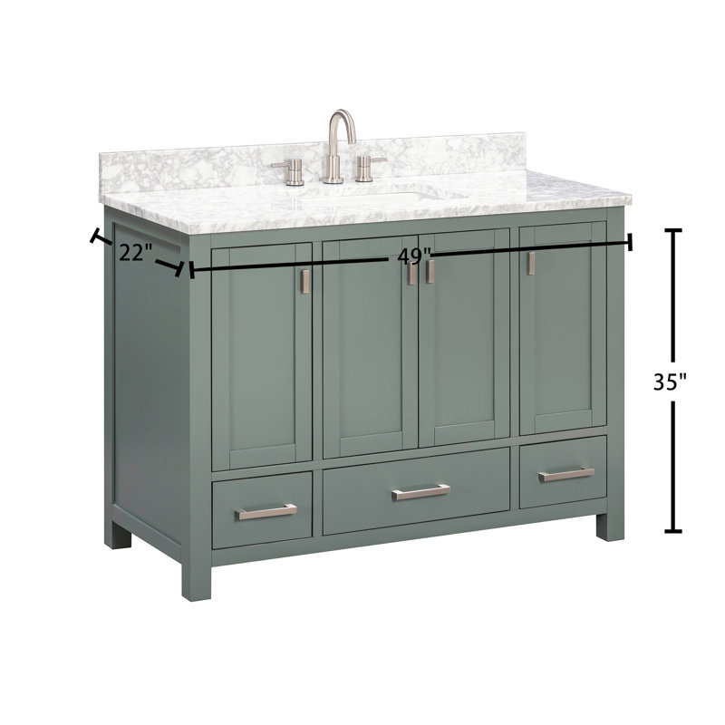Modero 48" Single Bathroom Vanity with Top, Carrera White Marble, Brushed Nickel, Smoke Green