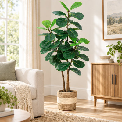 Artificial Fiddle Leaf Fig Tree with Woven Planter