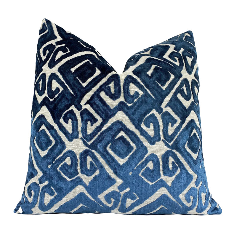 Velvet Tribal Throw Pillow Cover, 22" x 22", Mariner Blue