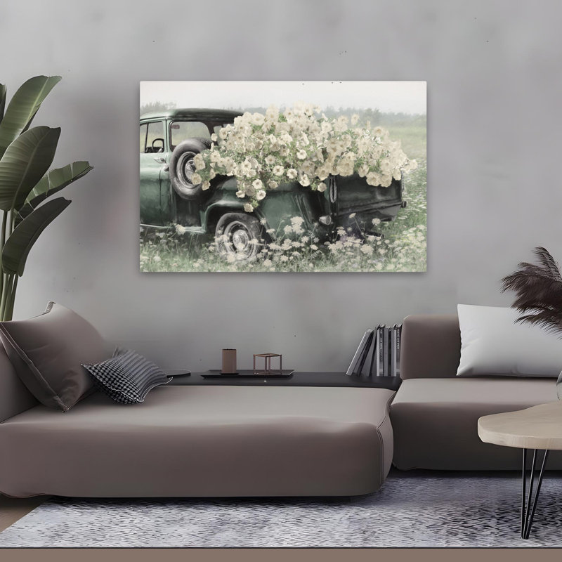 «Haul Full Of Sunshine» - Art rétro camion vert, H 32 po x l 48 po