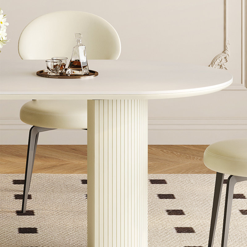 Minimalist cream style oval dining table set, 29.5"H x 63"L x 31.5"W