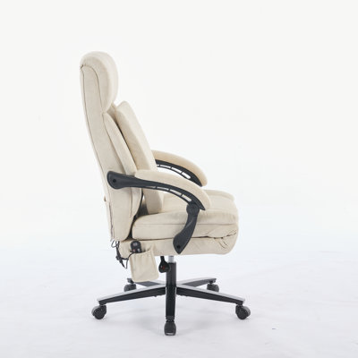 Fauteuil de bureau de massage beige avec repose-pieds - Fauteuil de bureau inclinable ergonomique à haut dossier, fauteuil de jeu réglable avec roulettes pour le bureau à domicile (adapté aux animaux de compagnie)