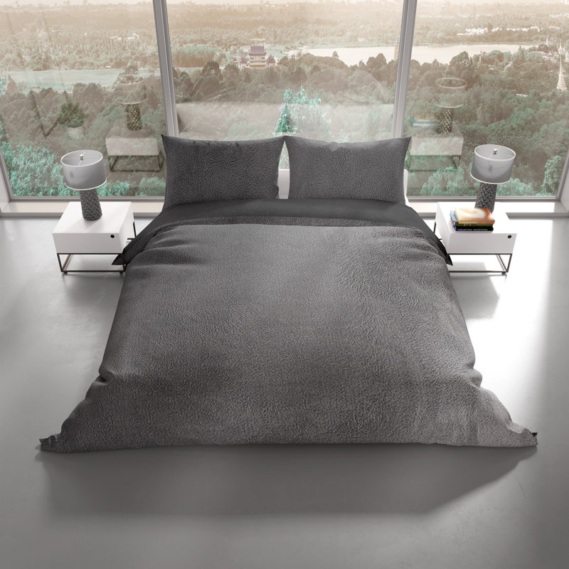Merly Microfibre Reversible Duvet Cover Set, Grey, Single - 1 Pillowcase (80 x 80 cm)