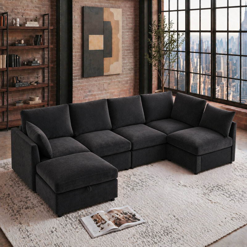 Canapé modulaire en U Sarang, Chenille noir