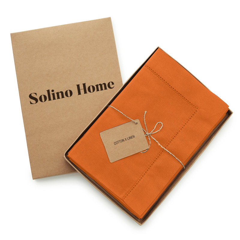 Cotton Linen Hemstitch Dinner Napkins, Pumpkin