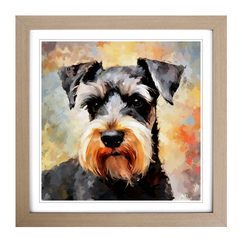 Schnauzer Impressionism - Single Picture Frame Print on Wood, Oak