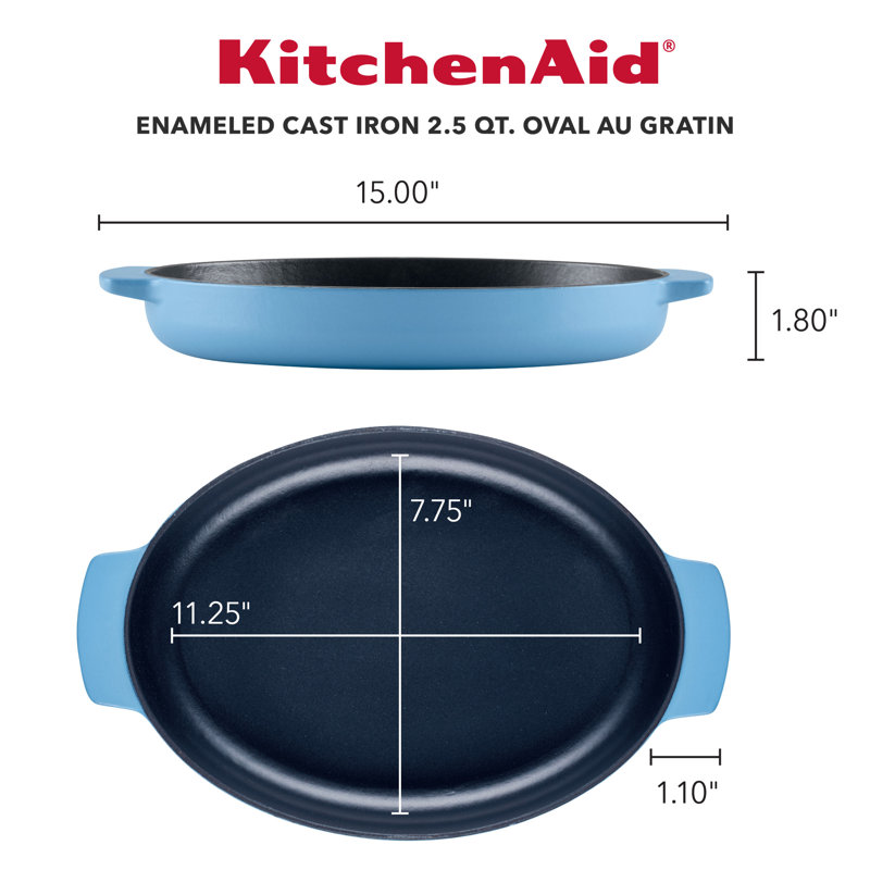 Blue Velvet Enameled Cast Iron Oval Roasting Pan with Handles, 2.5 Quart