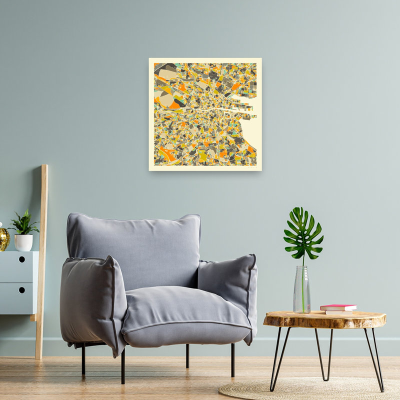 «Colorful Dublin City Map Abstract Colorful Contemporary City», reproduction d'art, 24" H x 24" W