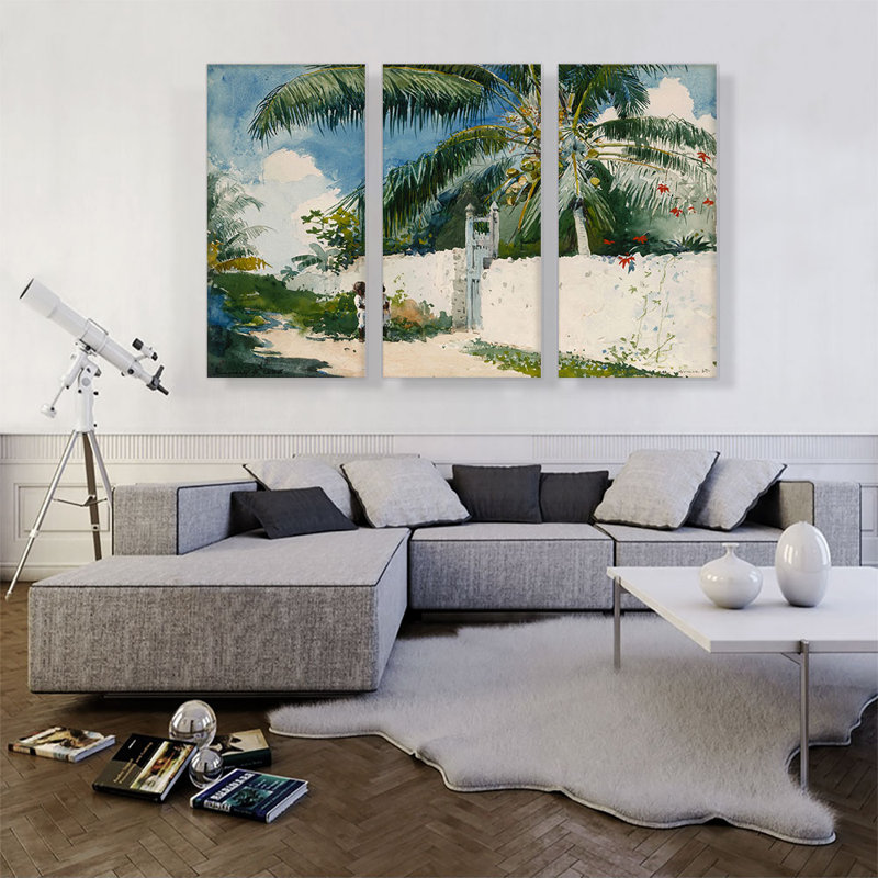 «A Garden in Nassau 1885» par Winslow Homer - ensemble de 3 reproductions d'art sur toiles tendues