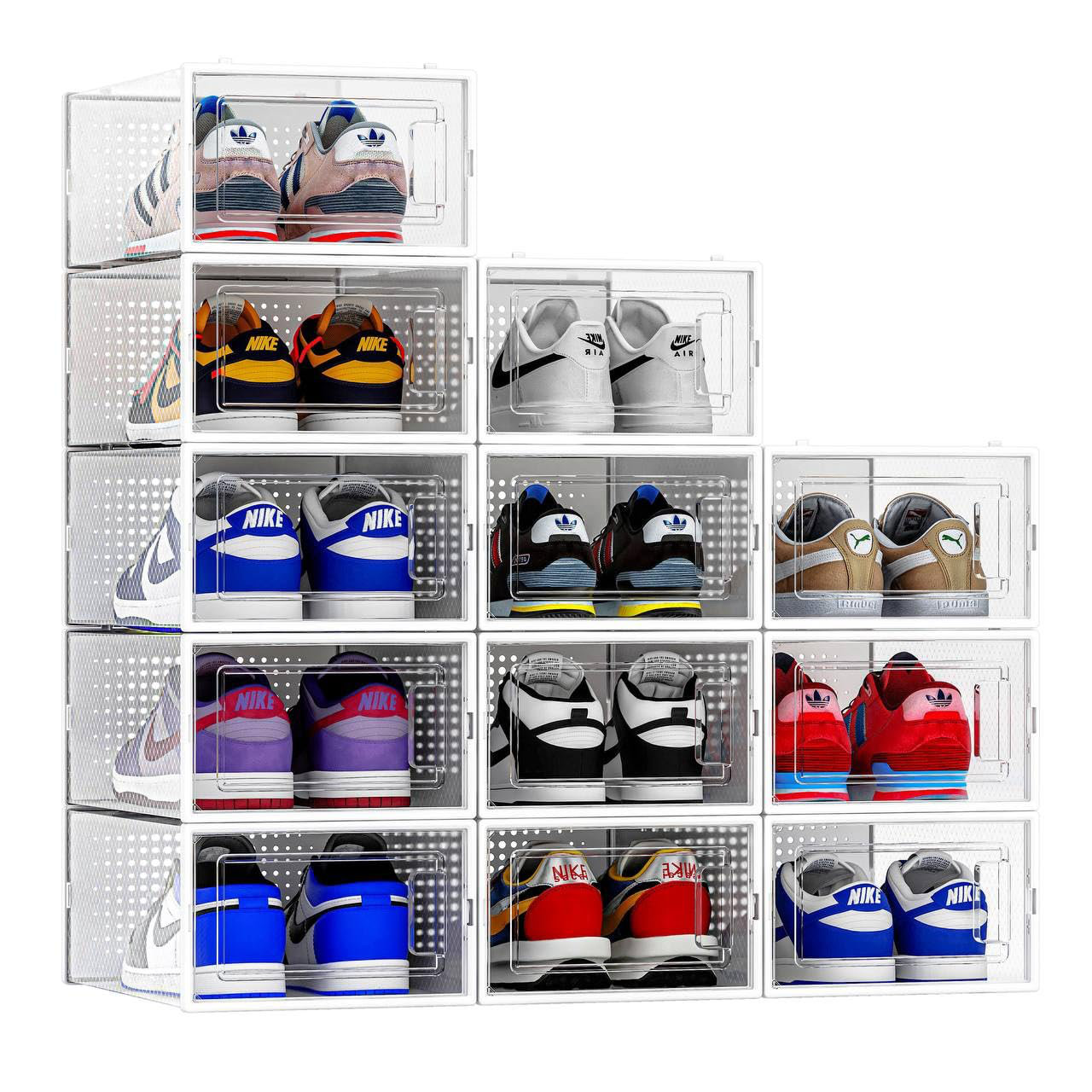 Latitude Run® Shoe Organizer Storage Bins, Clear Plastic Stackable Shoe ...