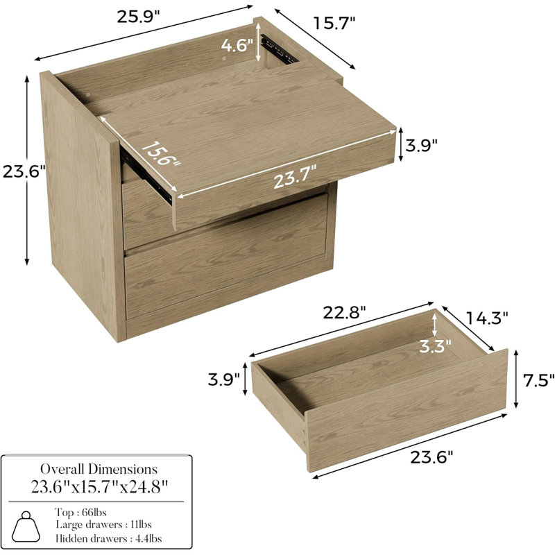 66cm W Bedside Table