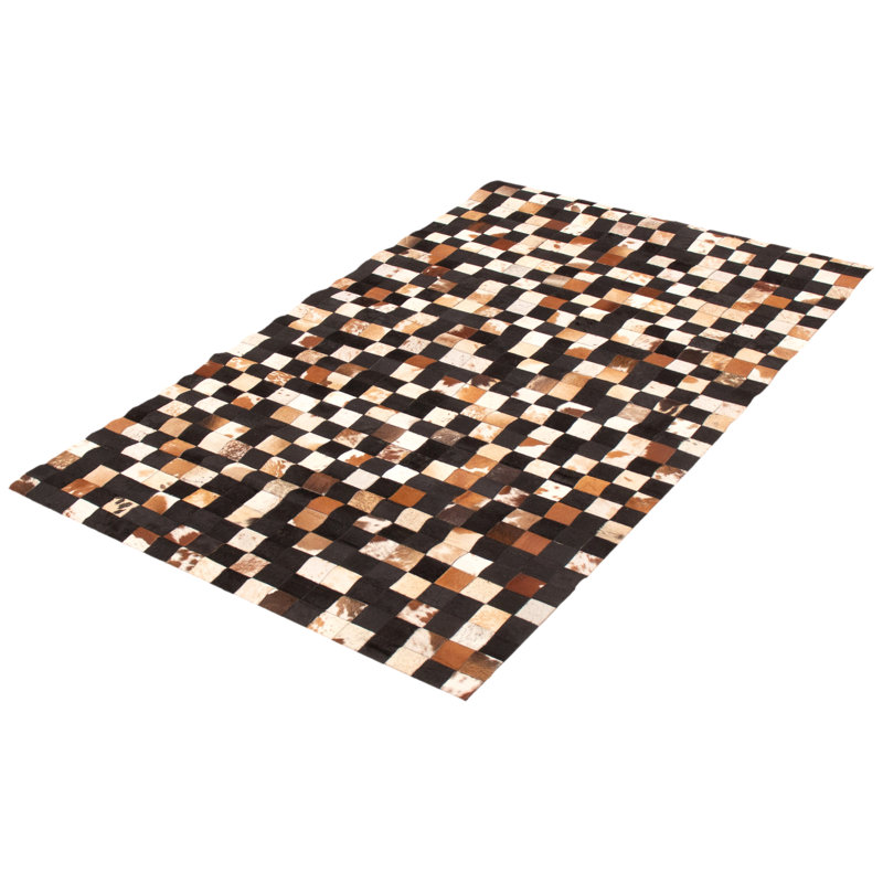 Tapis beige / noir / brun en cuir de vache fabriqué à la main ShipstStour