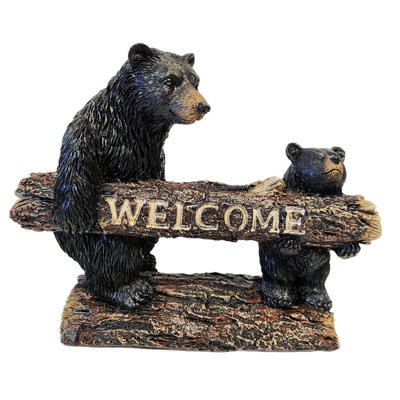 Polyresin Black Bear Family Welcome Sign Animal Woodland Statue Decorative Lawn Garden Figurine