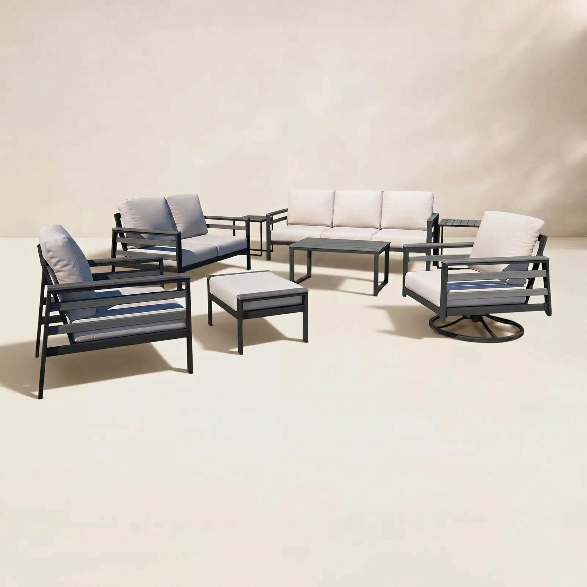 Townsend 6 Piece Outdoor Conversation Set with Sunbrella® Cushions, Sunbrella Canvas Natural, Gray