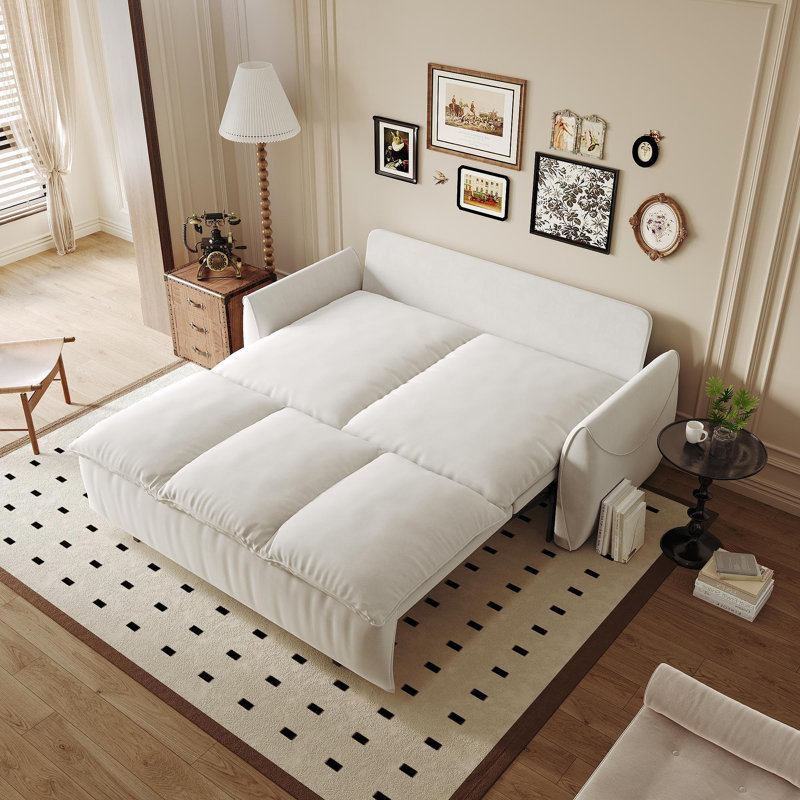 Canapé-lit escamotable de 70,9 po, canapé-lit convertible 3 places avec ensemble de coussins 2 en 1 et couverture, causeuse en velours multifonctionnelle, beige