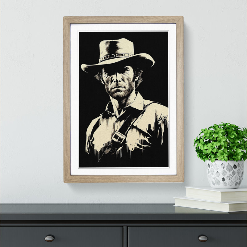 Clint Eastwood Line - Single Picture Frame Print on Wood, Oak, 64cm H x 46cm W x 2cm D
