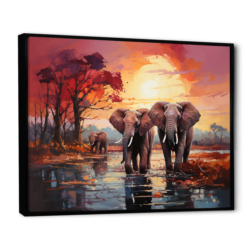 «Graceful African Elephants In Motion III», reproduction sur toile, Cadre flottant noir, H 12 po x l 20 po x P 1 po