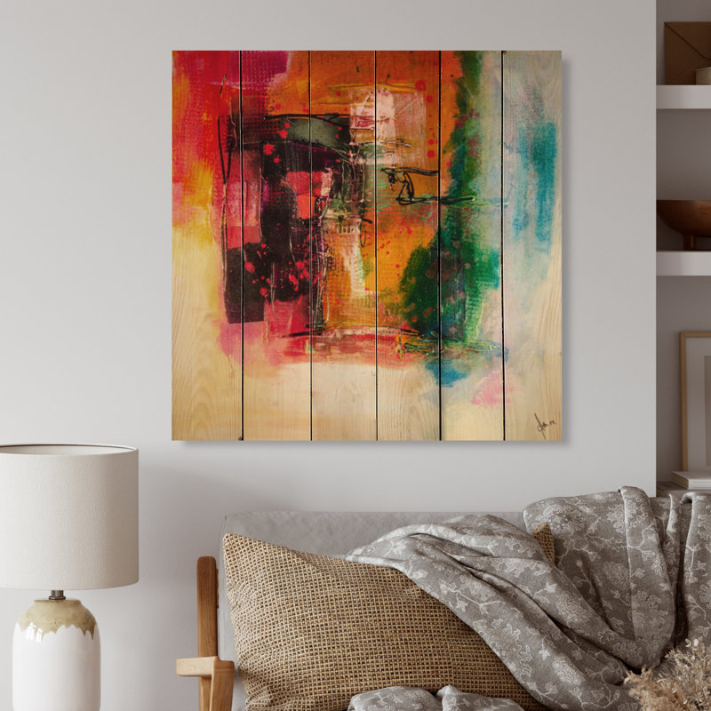 Modern Energetic Color Dance III - impression d'art moderne sur bois, H 30 po x l 30 po x P 1 po