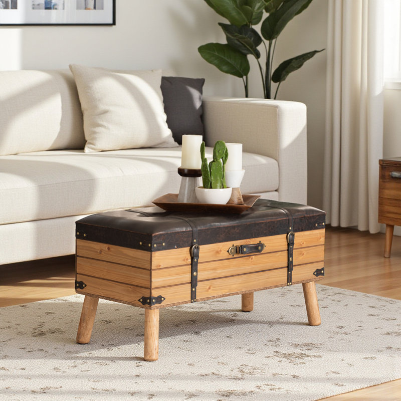 Repose-pieds rectangulaire avec rangement en similicuir de 35,4 po Drewie