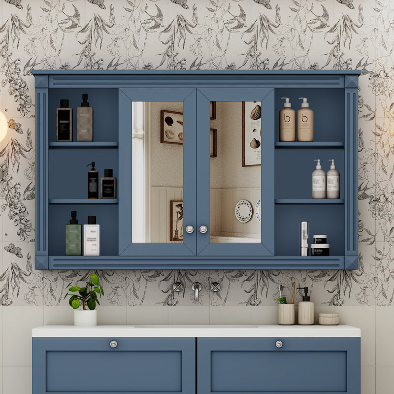 Armoire de toilette avec miroir 47 po, Bleu