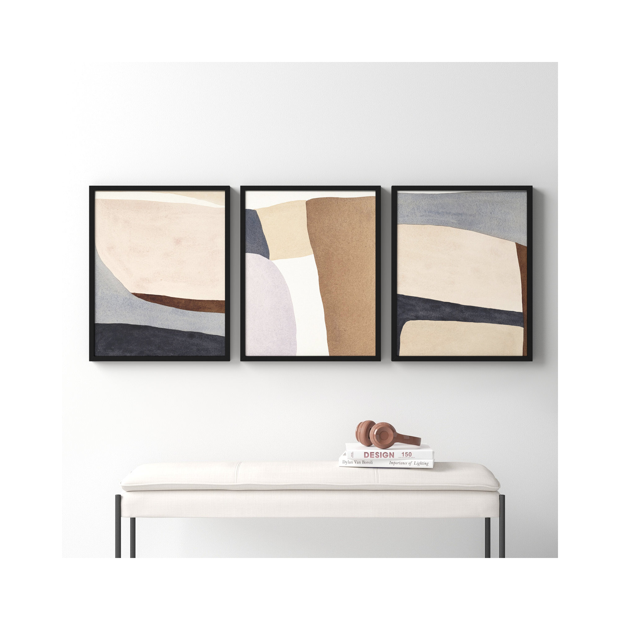 Divided By 3 In Blue by Julia Balfour, Black, 25" H x 60" W