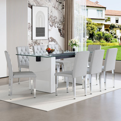 71" Modern Dining Table Set With PU Leather Chairs, Elegant Kitchen Table For Family Meals