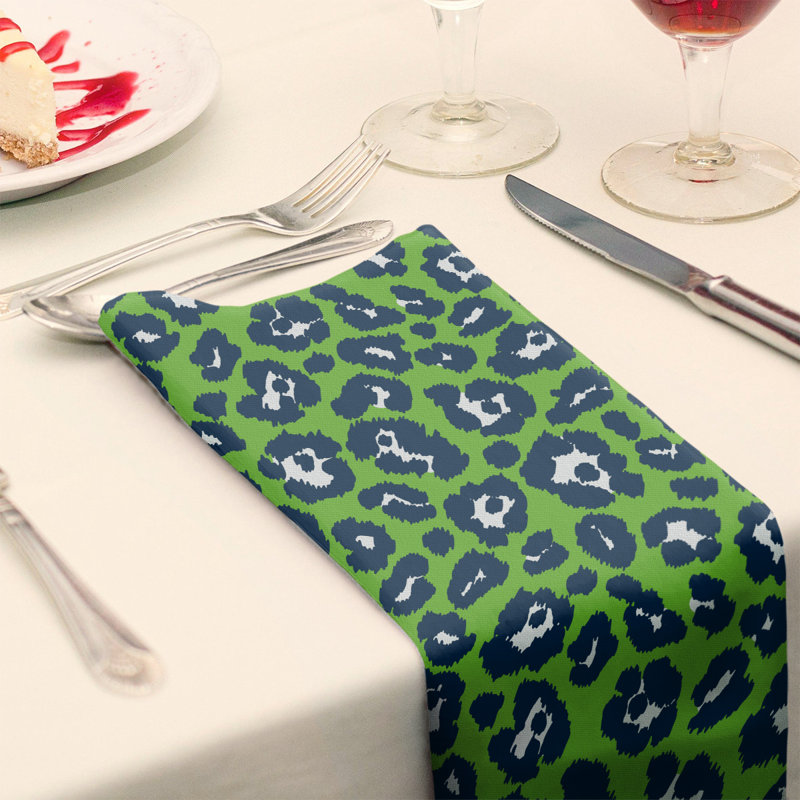 Polyester Animal Print Square Napkin, 10" x 10", Action Green/White/College Navy