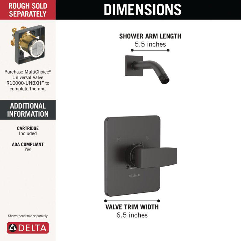 Modern 14 Series Shower Faucet Set, Chrome Handle Set for Shower Faucet System, Valve Trim Kit, Matte Black (Shower Head and Valve Not Included)