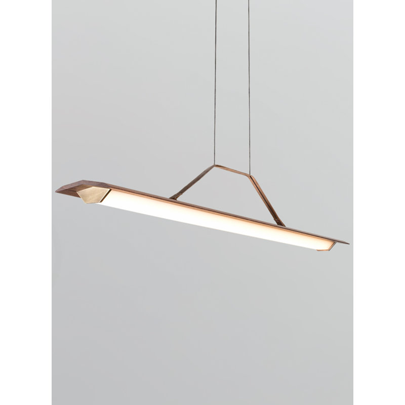 Penna Linear LED Pendant, 7.7" H x 64.5" W x 2.3" D, 2700K Warm White Bulb Temp, 277V, Brass/ Dark Walnut