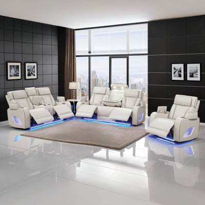 Featherstone 3PC Power Reclining Massager With LED & Bluetooth speaker in Ice