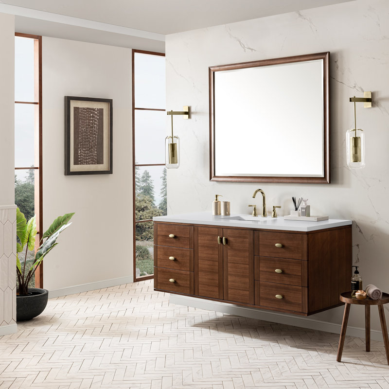 Amberly 60" Single Bathroom Vanity Set, White Zeus, 8" Widespread