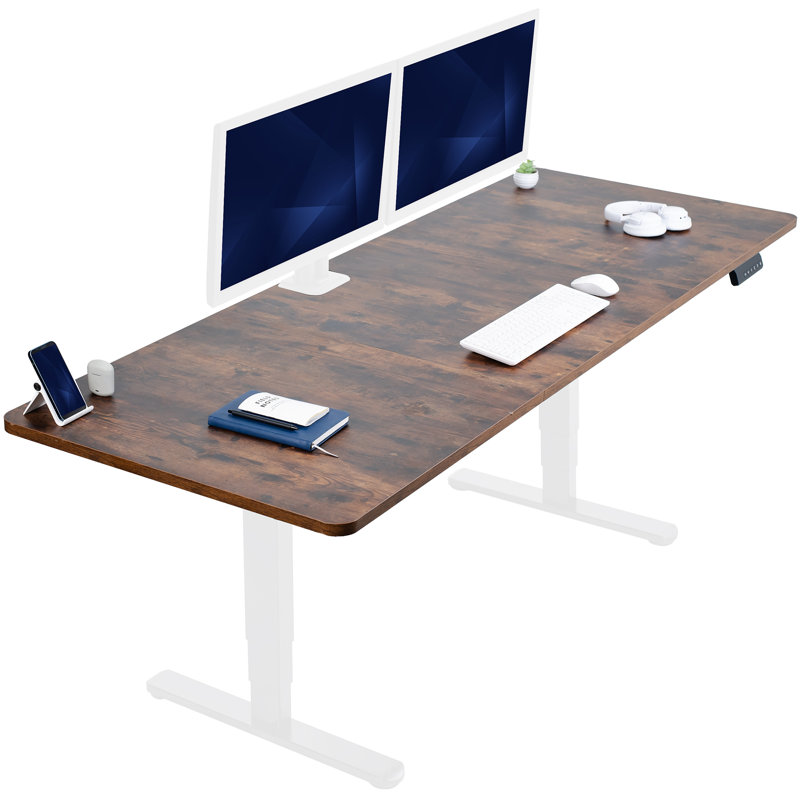 Poste de travail debout 83 po x 30 po Vivo Electric, Blanc, Brun rétro