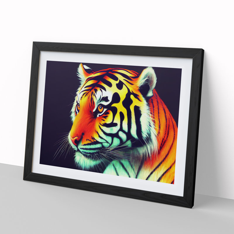 Blessed Tiger - Single Picture Frame Print, 46cm H x 64cm W x 2cm D, Black