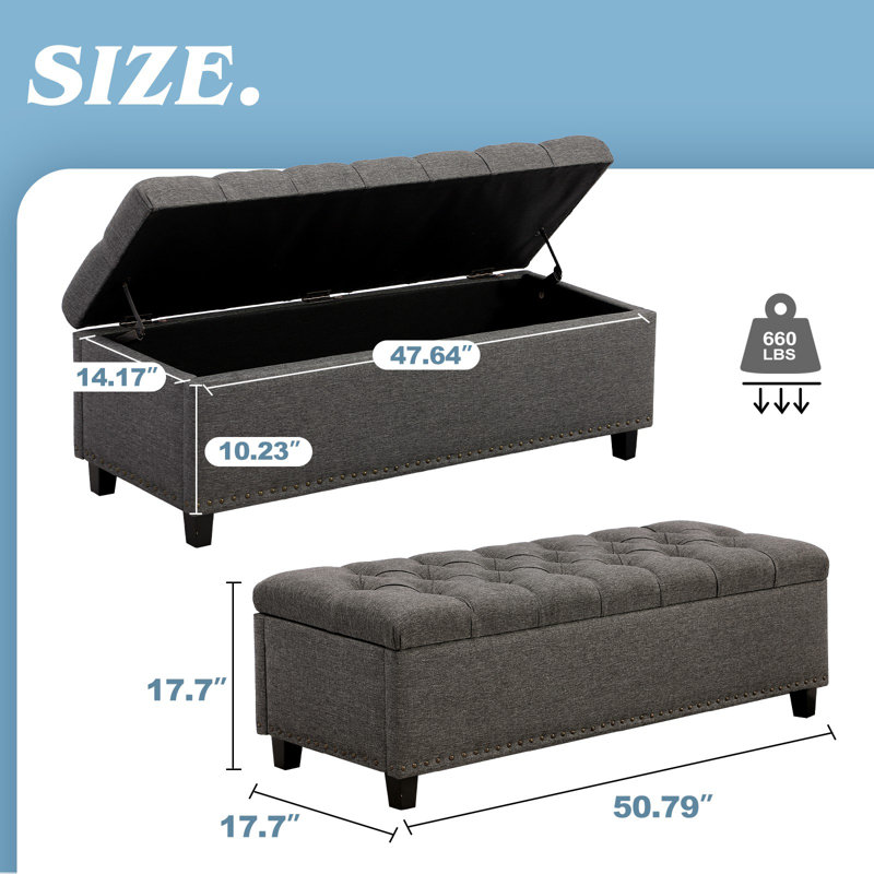 Favien Linen Upholstered Storage Bench, Gray