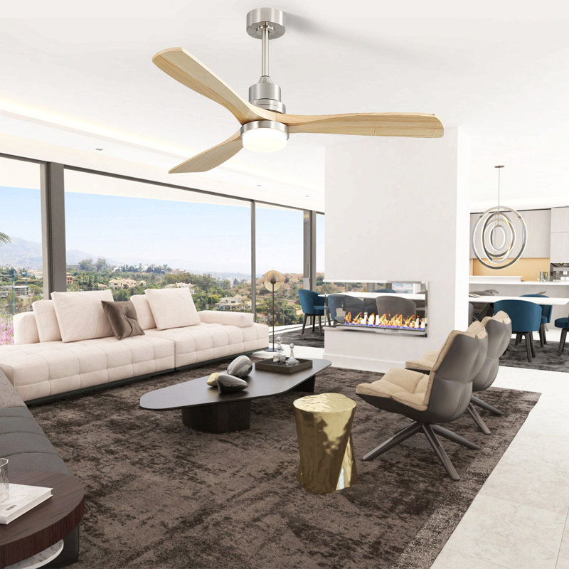 Ventilateur de plafond 52 pouces avec moteur à courant continu réversible à 3 vitesses et 3 lumières à DEL à intensité variable pour chambre à coucher