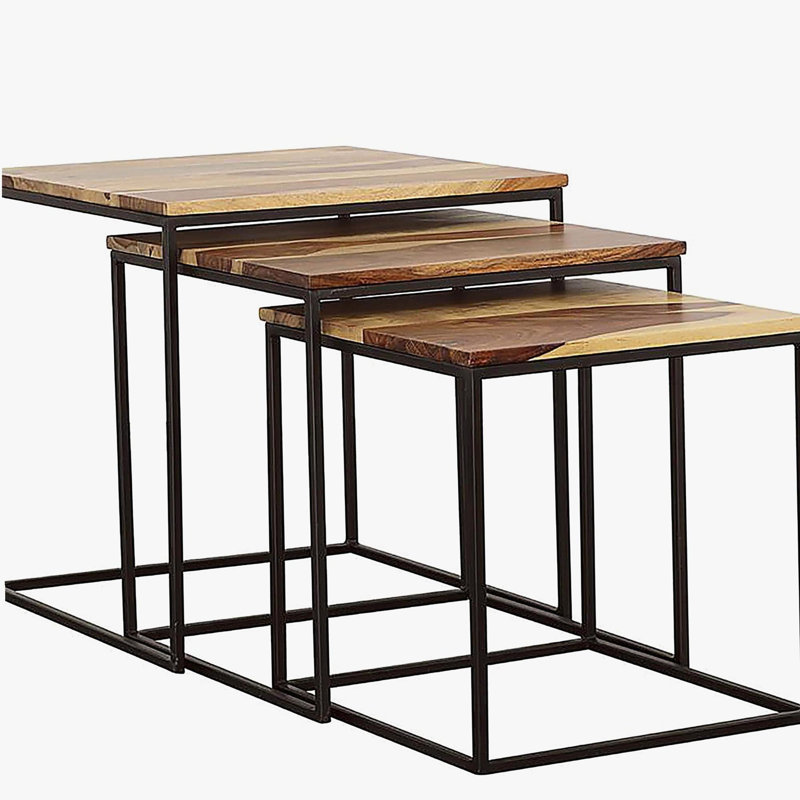 Natural and Black 3-piece Nesting Table