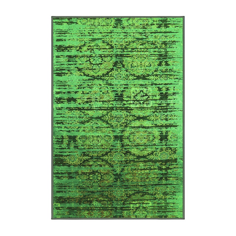 Tapis oriental en chenille / polyester tissé à la machine en vert / noir, Rectangle 8 pi x 10 pi