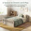 Lit plateforme simple en bois massif blanc avec barrière de sécurité - profil bas, aucun sommier tapissier requis-287902241