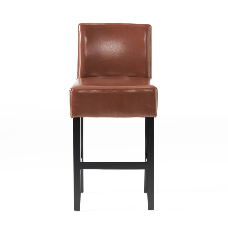 Upholstered Counter Stool With Solid Wood Frame,Set Of 2, Brown