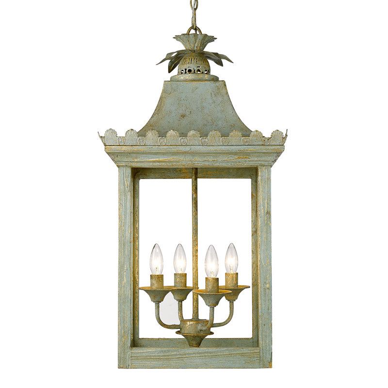Lustre carré à 4 lumières Laverton, Sauge rétro