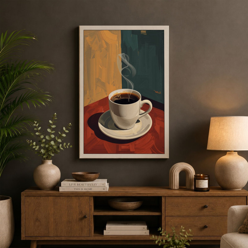 Coffee Cup Study Modern - Wrapped Canvas, 36x24 - 91.4 x 61.0 cm, Ochre Border