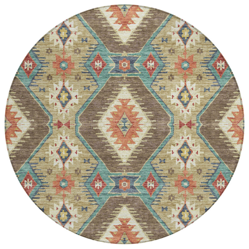 Machine Washable Indoor/Outdoor Husby ACN2210 Moroccan Rug, Round 8'